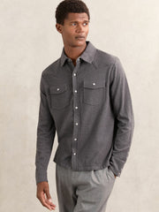 Men Cotton-Cashmere Western Knitted Shirt in Charcoal Grey