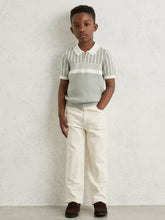 Children & Baby 3-9 yrs Cotton Stripe Knit Half-Zip Polo Shirt in Sage Green/Off White