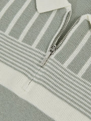 Children & Baby 3-9 yrs Cotton Stripe Knit Half-Zip Polo Shirt in Sage Green/Off White