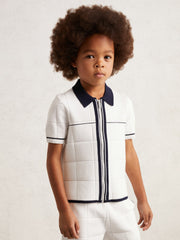Children & Baby 9-13 yrs Tipped Knit Zip-Through Shirt in White/Navy