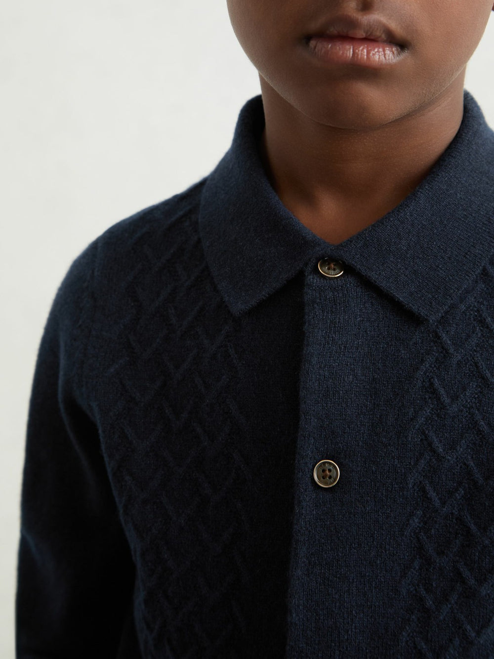 Children & Baby 9-13 yrs Wool V-Stitch Button-Through Cardigan in Navy Blue