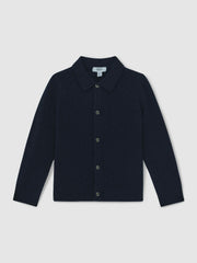 Children & Baby 9-13 yrs Wool V-Stitch Button-Through Cardigan in Navy Blue