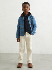 Children & Baby 9-13 yrs Wool V-Stitch Button-Through Cardigan in Navy Blue
