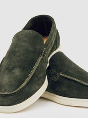 Men Suede Slip-On Loafers in Forest Green