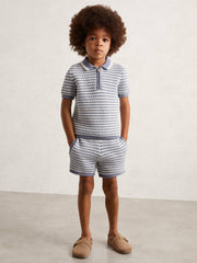 Children & Baby 3-9 yrs Knitted Stripe Half-Zip Polo Shirt in Blue/White