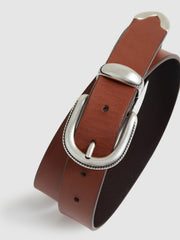 Men Leather Western Belt in Tan Brown