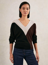 Women Wool-Blend Colourblock Knit Jumper with Cashmere in Black/Burgundy/Cream