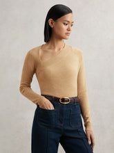 Women Wool-Blend Asymmetric Knit Top in Camel