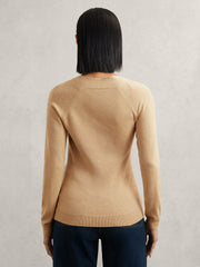 Women Wool-Blend Asymmetric Knit Top in Camel