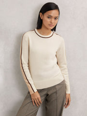 Women Wool-Blend Colour-Block Jumper With Cashmere in Cream/Neutral
