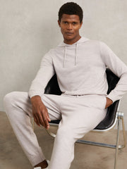 Men Merino Wool Drawstring Hoodie in Wicker Brown Melange
