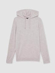 Men Merino Wool Drawstring Hoodie in Wicker Brown Melange