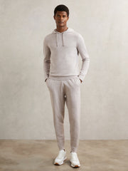 Men Merino Wool Drawstring Hoodie in Wicker Brown Melange