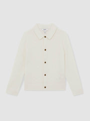 Children & Baby 13-14 yrs Wool V-Stitch Button-Through Cardigan in Off White