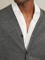 Men Merino Wool Button-Through Cardigan in Derby Grey Melange