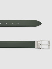 Men Reversible Leather Belt in Forest Green/Off White