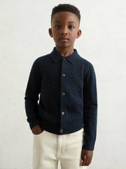 Children & Baby 13-14 yrs Wool V-Stitch Button-Through Cardigan in Navy Blue