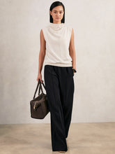 Women Wide Leg Elasticated Waist Trousers in Navy