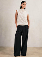 Women Petite Wide Leg Elasticated Waist Trousers in Navy