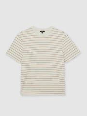 Men Cotton Textured Stripe T-Shirt in Oatmeal/White