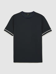 Men Textured Crew-Neck Tipped T-Shirt in Navy Blue