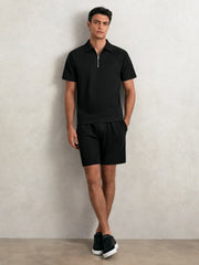 Men Textured Drawstring Shorts in Black