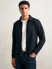 Men Textured Zip Through Overshirt in Navy