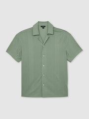Men Jacquard-Stripe Cuban-Collar Shirt in Mint Green