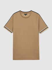 Men Textured Crew-Neck Tipped T-Shirt in Camel Brown