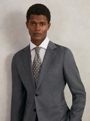 Men Wool-Silk Floral-Medallion Tie in Grey