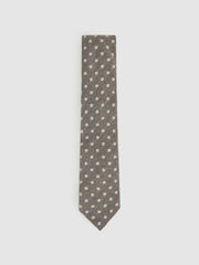 Men Wool-Silk Floral-Medallion Tie in Grey