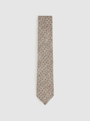 Men Wool-Cotton Polka-Dot Tie in Grey Melange