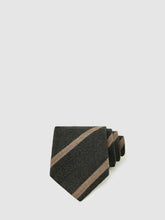 Men Wool-Silk Striped Tie in Forest Green