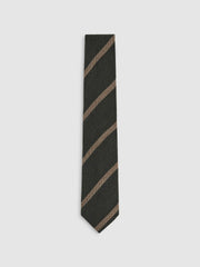 Men Wool-Silk Striped Tie in Forest Green