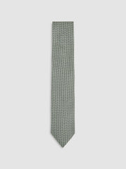 Men Silk Geometric-Chain Print Tie in Sage