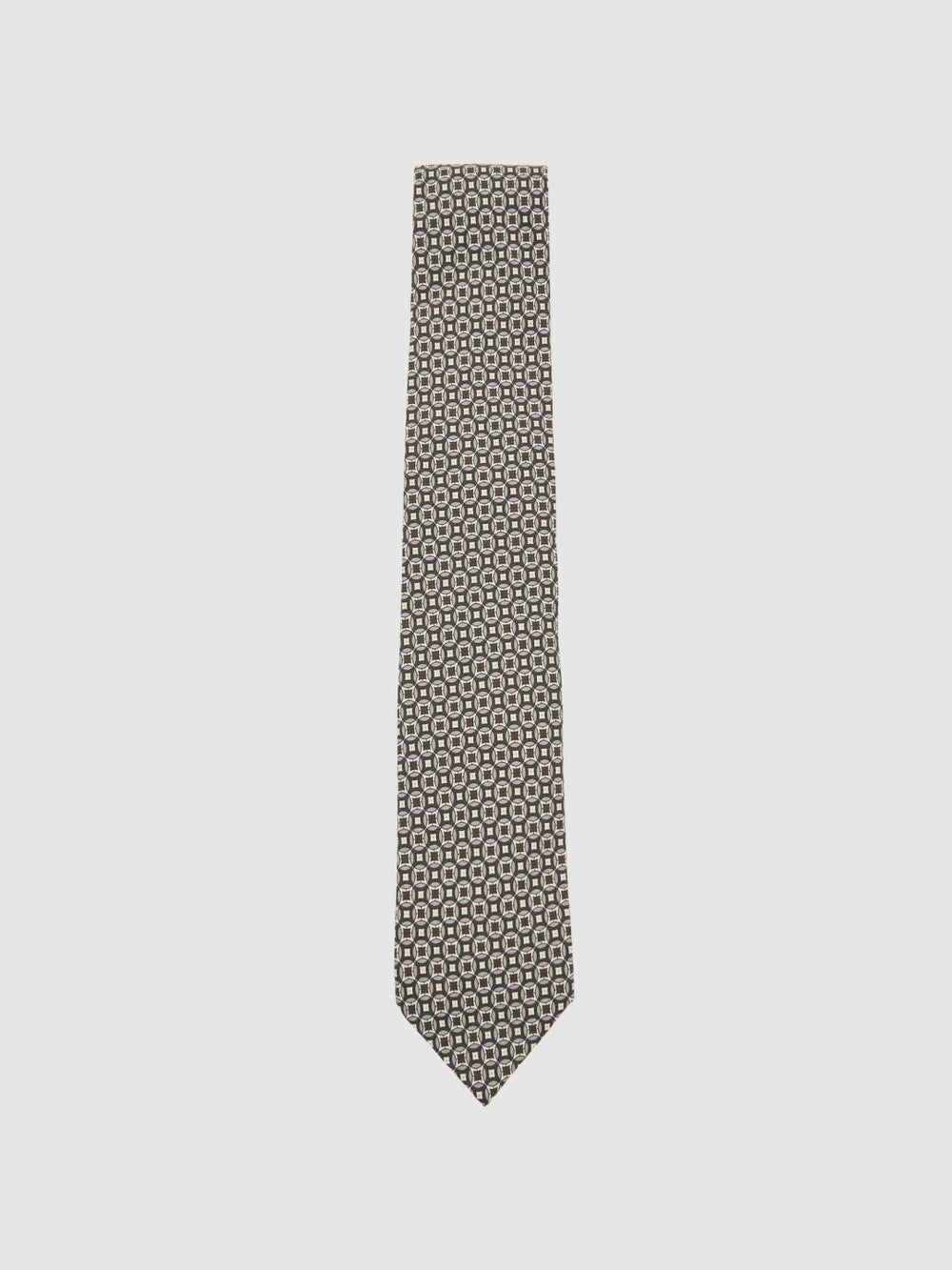 Men Silk Geometric-Print Tie in Chocolate Brown Multi