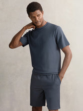 Men Textured Crew-Neck T-Shirt in Airforce Blue