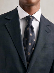 Men Silk-Wool Square-Medallion Tie in Navy