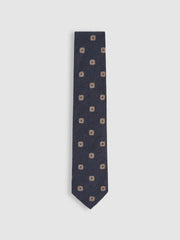 Men Silk-Wool Square-Medallion Tie in Navy