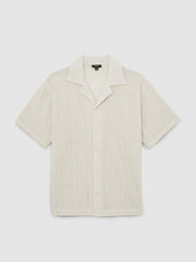 Men Cotton-Blend Crochet Shirt in Off White