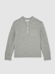 Children & Baby 13-14 yrs Cotton-Blend Rib-Knit Henley Top in Mid Grey Melange