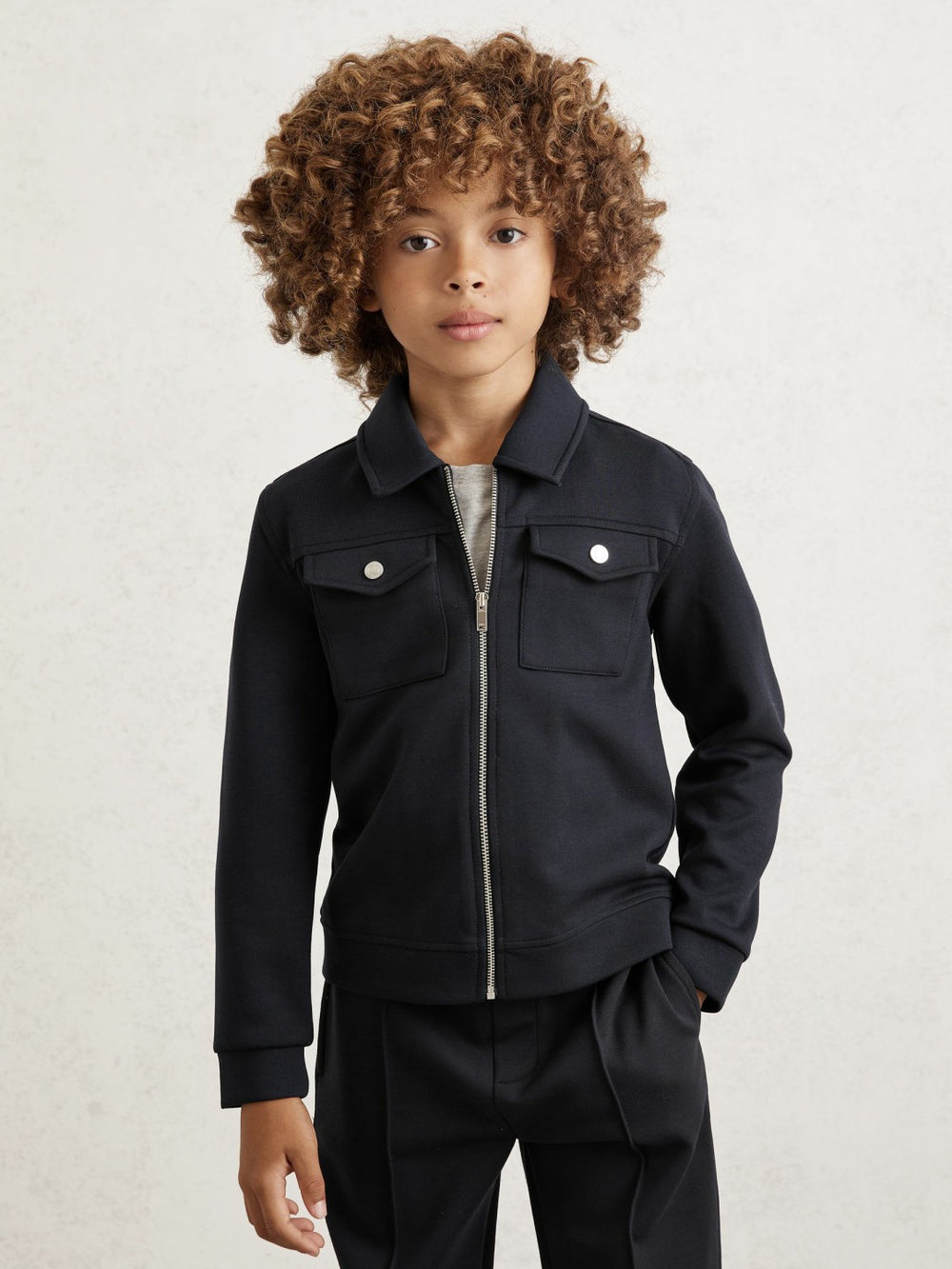 Children & Baby 3-9 yrs Interlock Zip Through Overshirt in Navy Blue