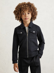 Children & Baby 3-9 yrs Interlock Zip Through Overshirt in Navy Blue