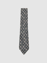 Men Silk Medallion Print Tie in Indigo Melange