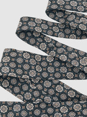 Men Silk Medallion Print Tie in Indigo Melange