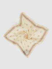 Men Wool Motif Print Pocket Square in Off White