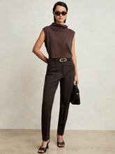 Women Petite Pintuck Tapered Trousers in Chocolate Brown
