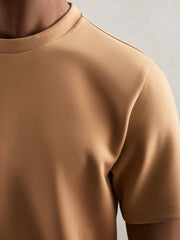 Men Interlock Jersey Crew Neck T-Shirt in Light Camel Brown