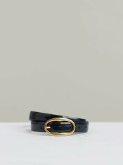 Women Patent Leather Oval Buckle Belt in Navy