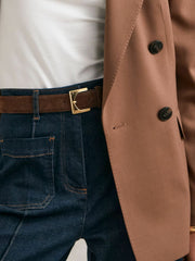 Women Suede Square Buckle Belt in Chocolate